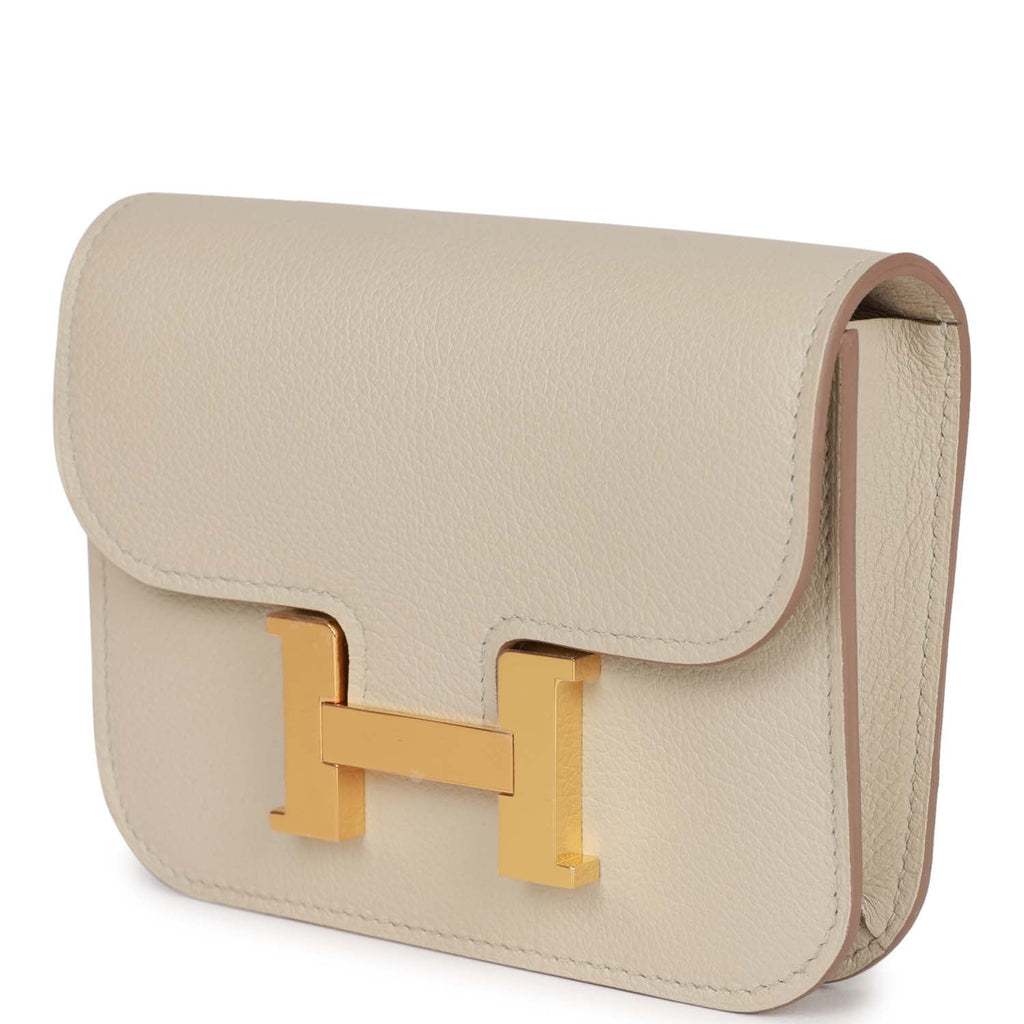 NEW HERMÈS Constance Slim Wallet gold Evercolor Belt Bag Gold Hardware