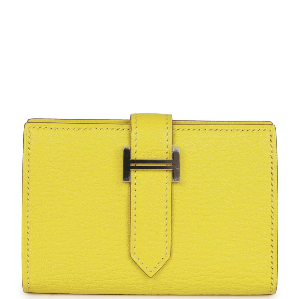 Hermes Bearn Mini Wallet Lime Chevre Mysore Palladium Hardware – Madison  Avenue Couture