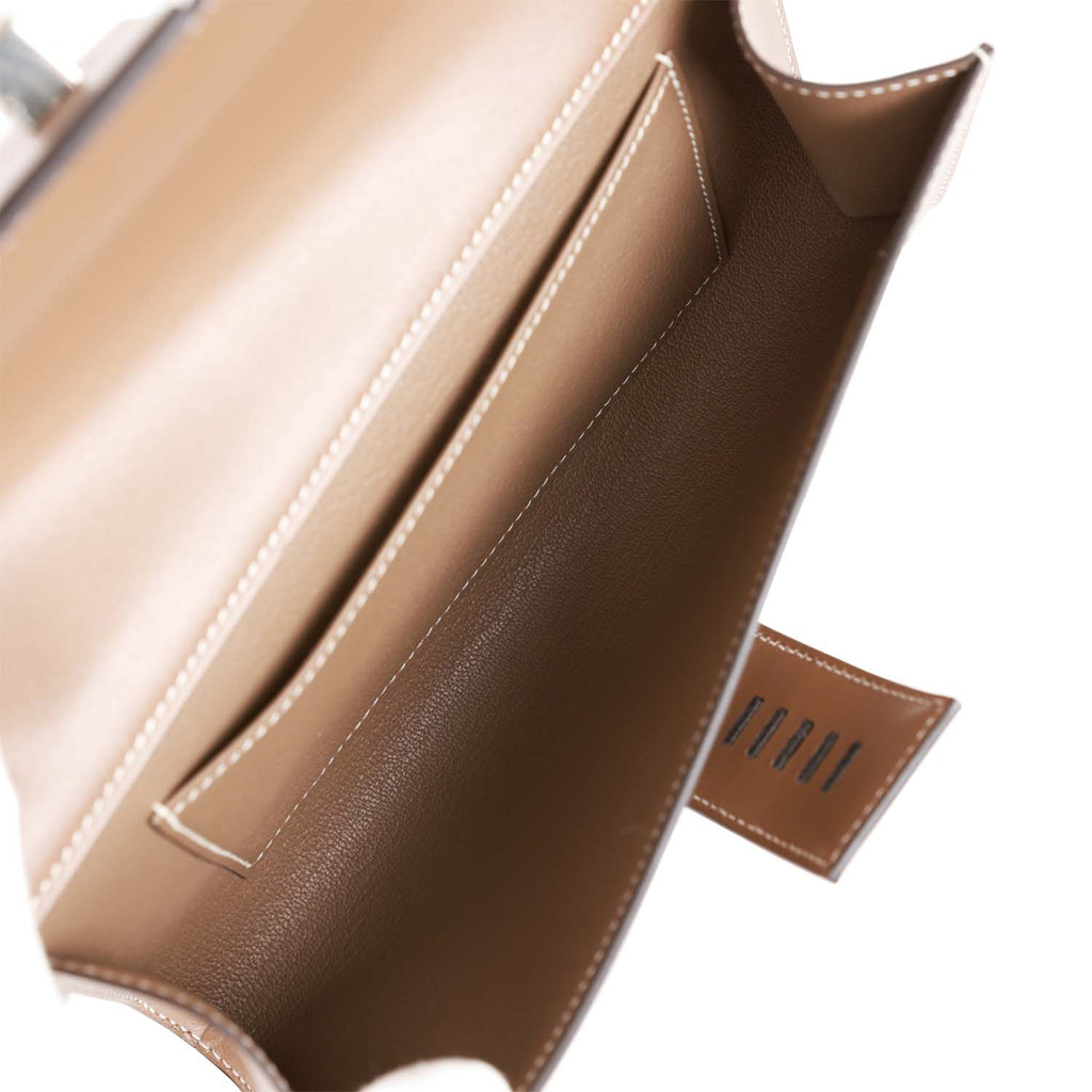 Hermes 23cm GRIOLET Box Leather Palladium Plated Medor Clutch Bag