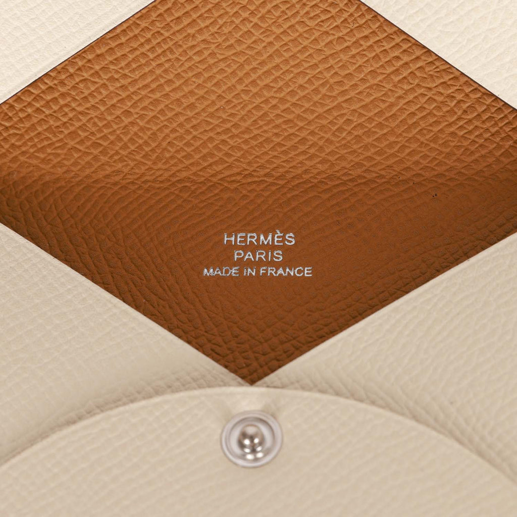 Hermes Calvi Card Holder Gold Epsom Palladium Hardware