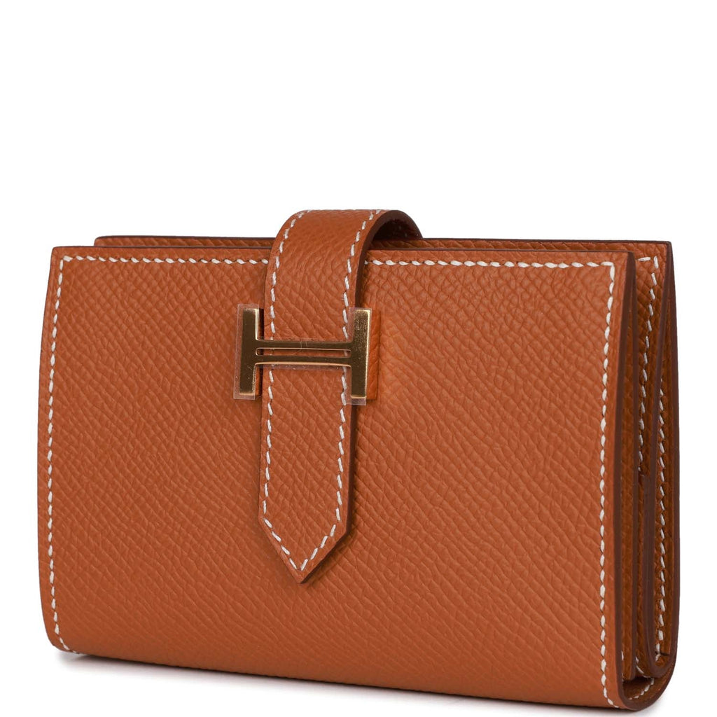 Hermes Constance Compact Wallet Epsom Leather Gold Hardware In Brown