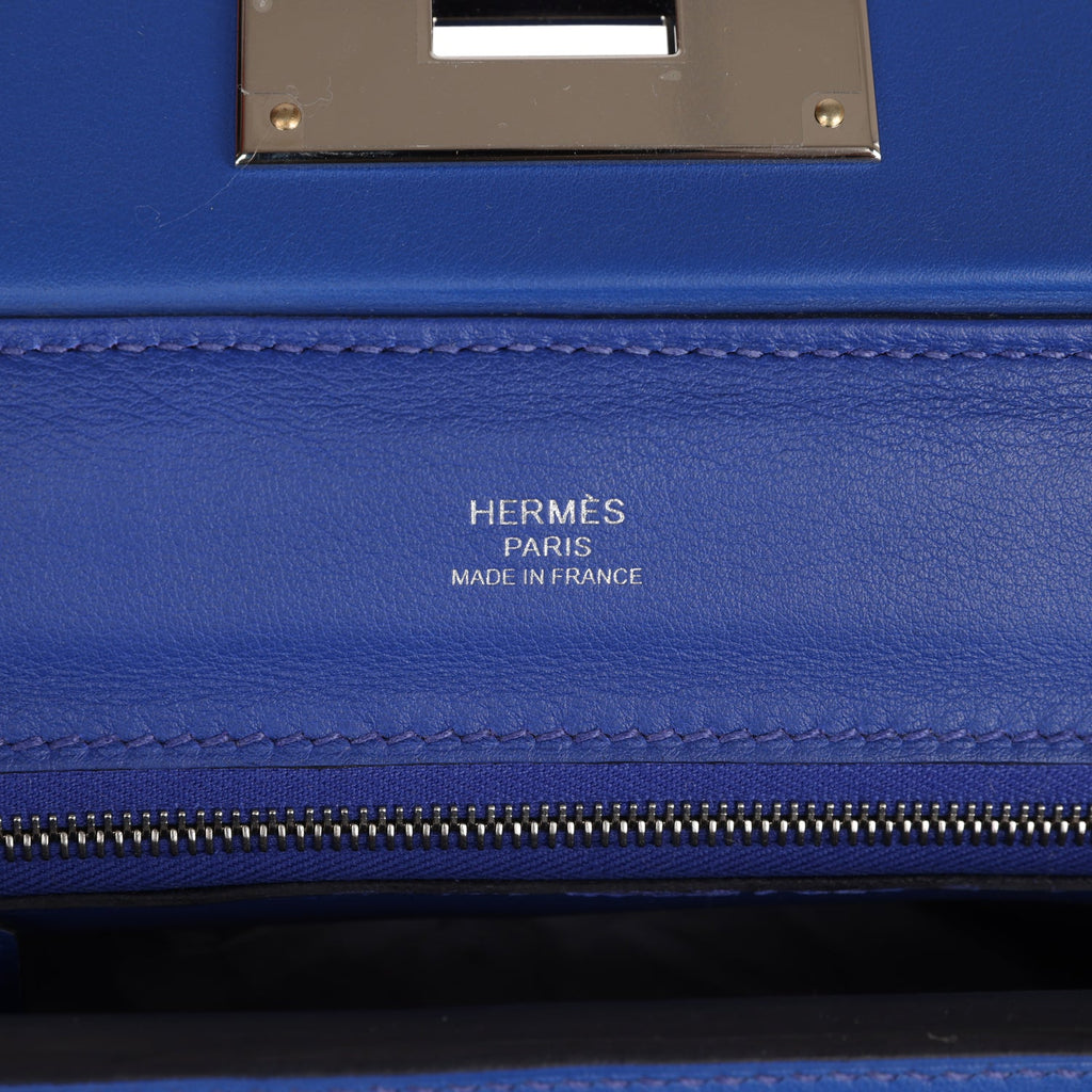 Hermès 24/24 21 Blue Lin Evercolor and Swift Leather Palladium Hardwar