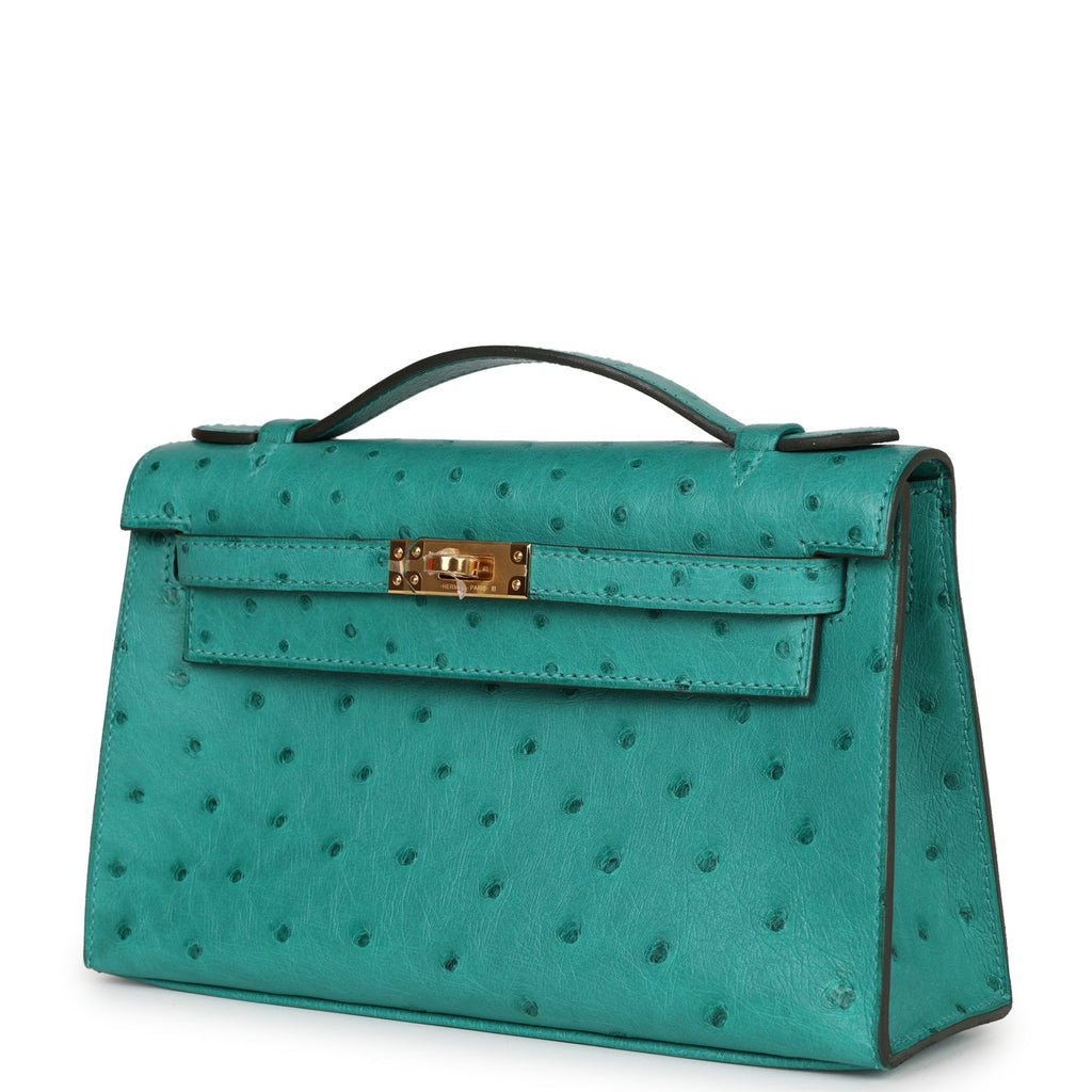 Hermes Kelly Bag Ostrich Leather Gold Hardware In Green
