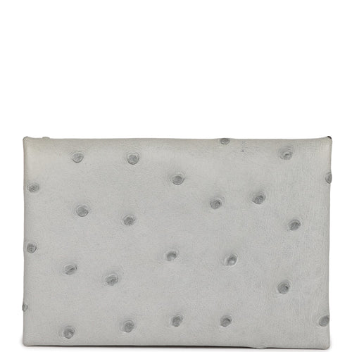 Hermes Calvi Card Holder Gris Perle Ostrich Palladium Hardware
