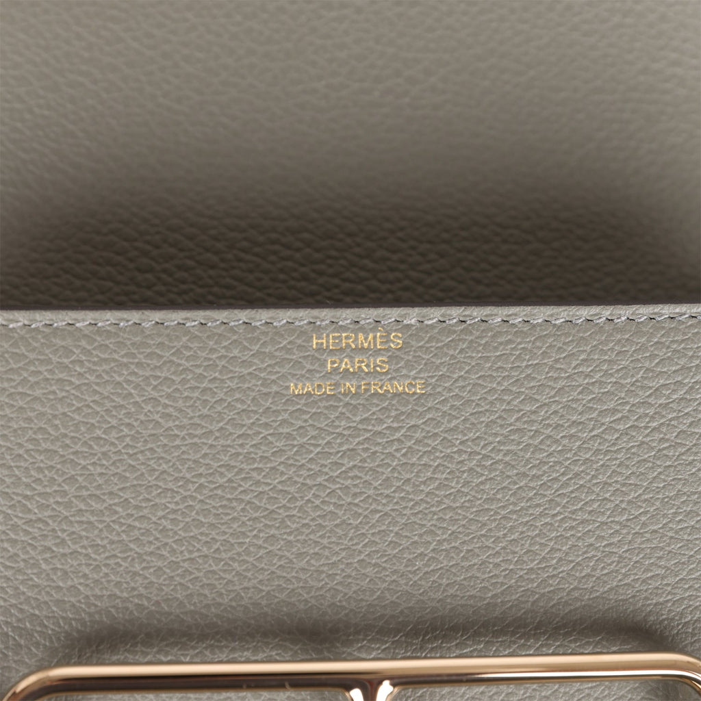 Pre-owned Hermes Roulis Slim Wallet Rose Gold Hardware Gris Perle