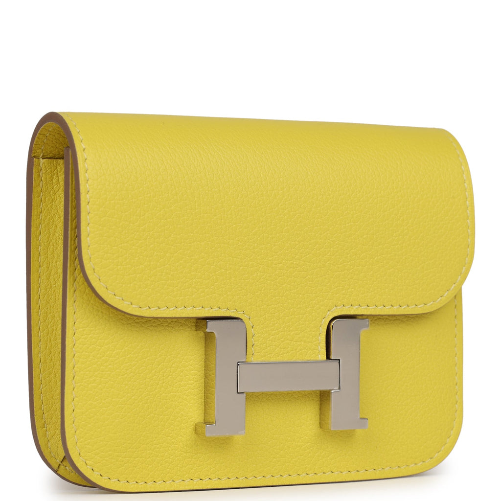 Constance Slim Wallet in evercolor leather in gold and lime
