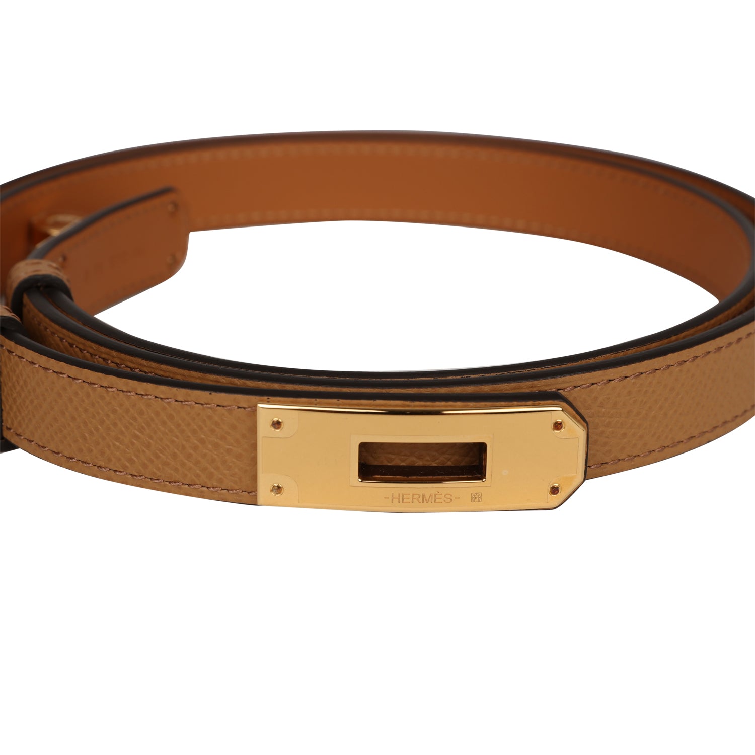 HM KELLY LEMON YELLOW POCKET 18MM BELT CINNAMON BROWN LEATHER SILVER HARDWARE
