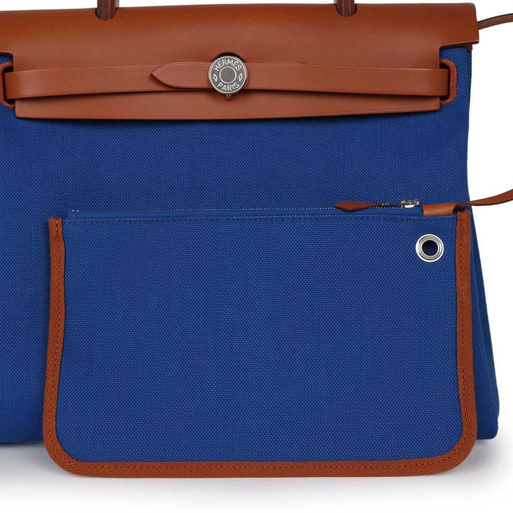 Hermès Herbag 31 In Bleu France And Fauve Vache Hunter And Toile in Blue