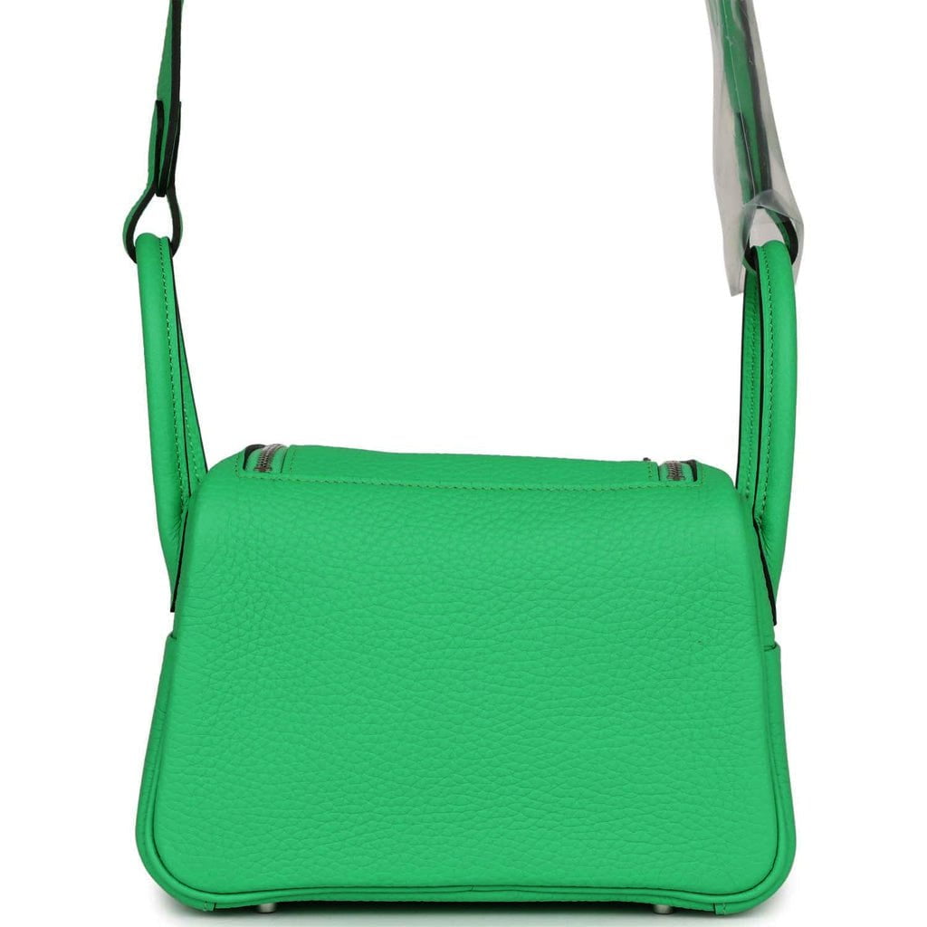 Hermes Halzan Bag Palladium Hardware Clemence Leather In Mint Green