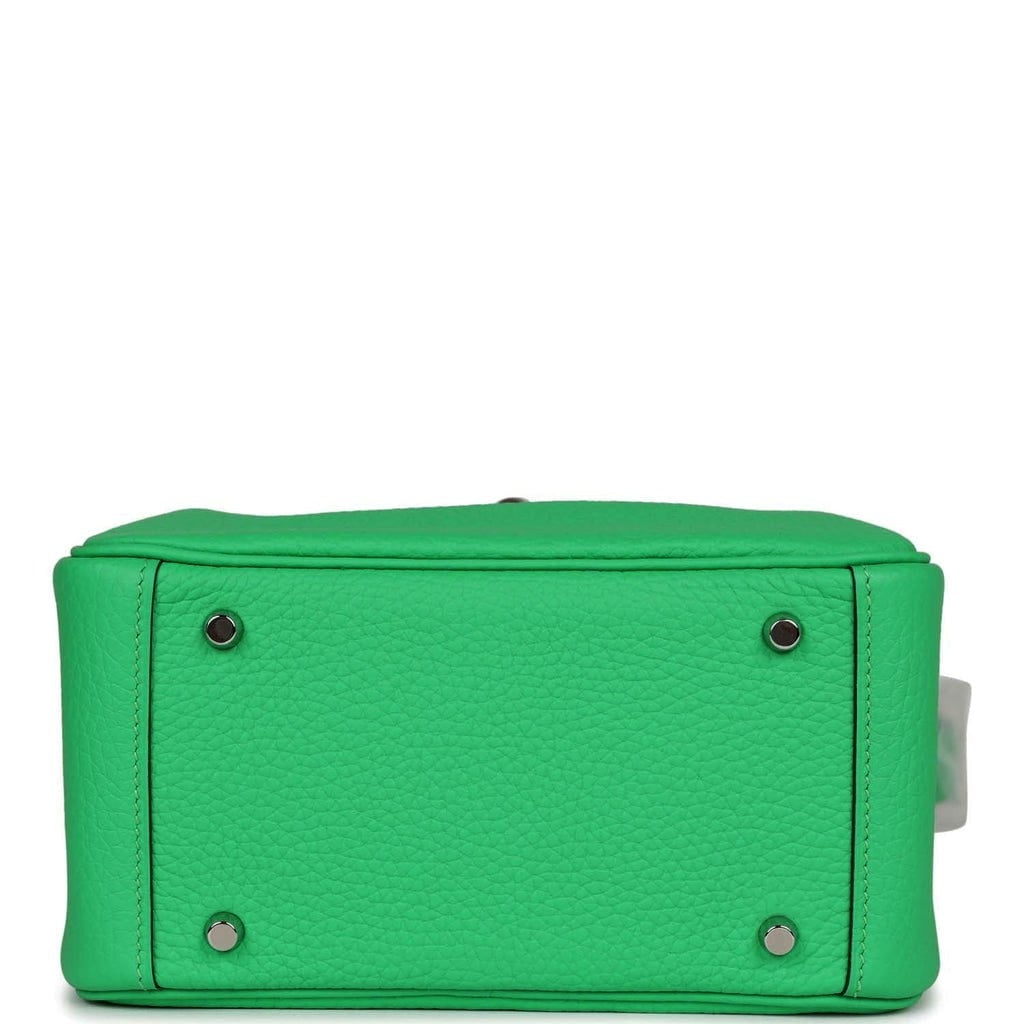 Hermes Halzan Bag Palladium Hardware Clemence Leather In Mint Green