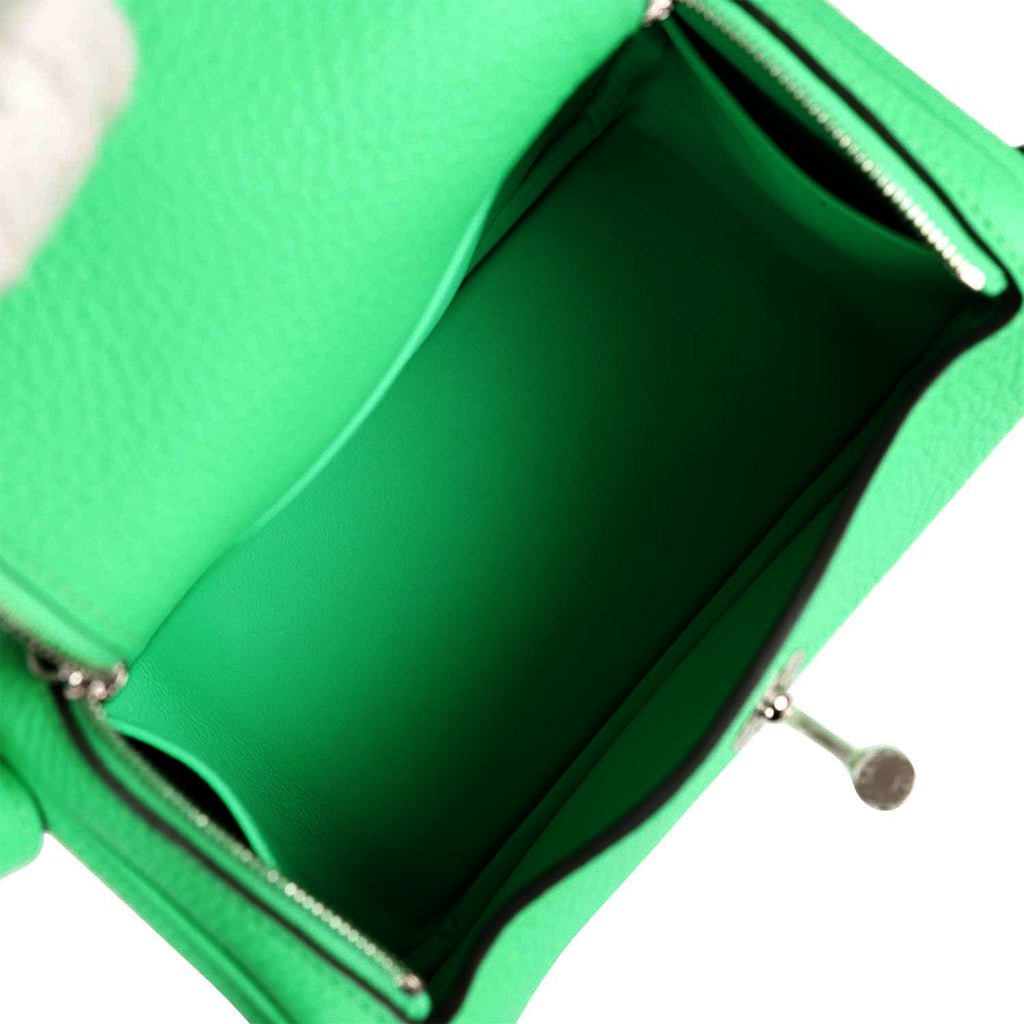 Hermès Lindy Vert Comics Clemence Mini 20 Palladium Hardware, 2023 (Like New), Green/Silver Womens Handbag