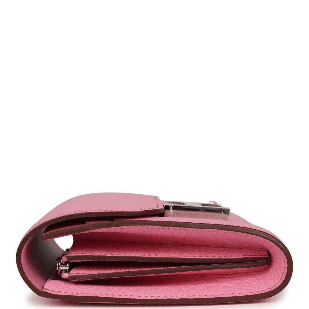 HERMES Kelly Pocket Compact Coin Compartment Wallet coin purse Epsom pink/ Silver