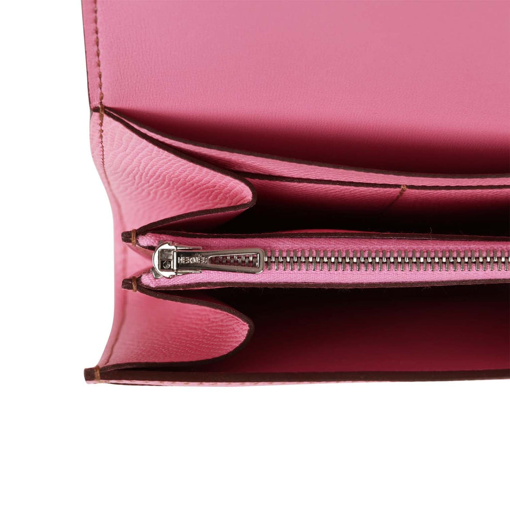 HERMES Kelly Pocket Compact Coin Compartment Wallet coin purse Epsom pink/ Silver