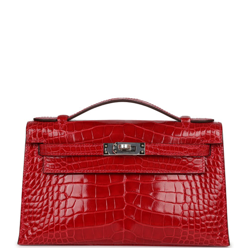 Hermes Kelly Pochette Braise Croc PHW