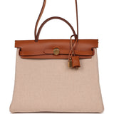 Hermes Herbag Zip Pm 31 Ecru Beige and Naturel Viking Criss Toile Fauve Hunter Gold Hardware