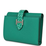 Hermes Bearn Compact Wallet Touch Vert Jade Alligator and Epsom Palladium Hardware