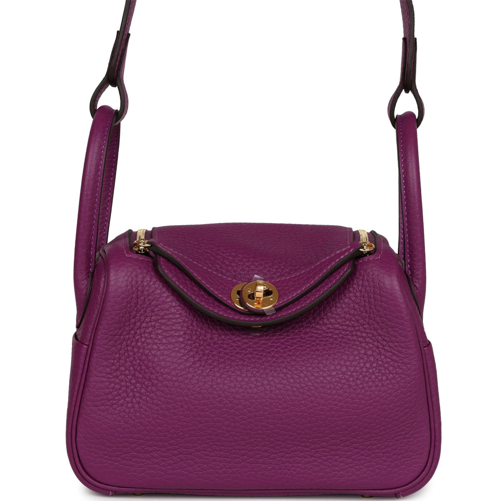 Hermes Lindy bag mini Anemone Clemence leather Gold hardware