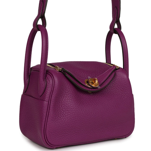 Hermès Evelyne Rouge Sellier Clemence Mini TPM Gold Hardware, 2021 (Like New), Purple Womens Handbag