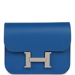 Hermes Constance Slim Wallet Bleu Zellige Evercolor Palladium Hardware