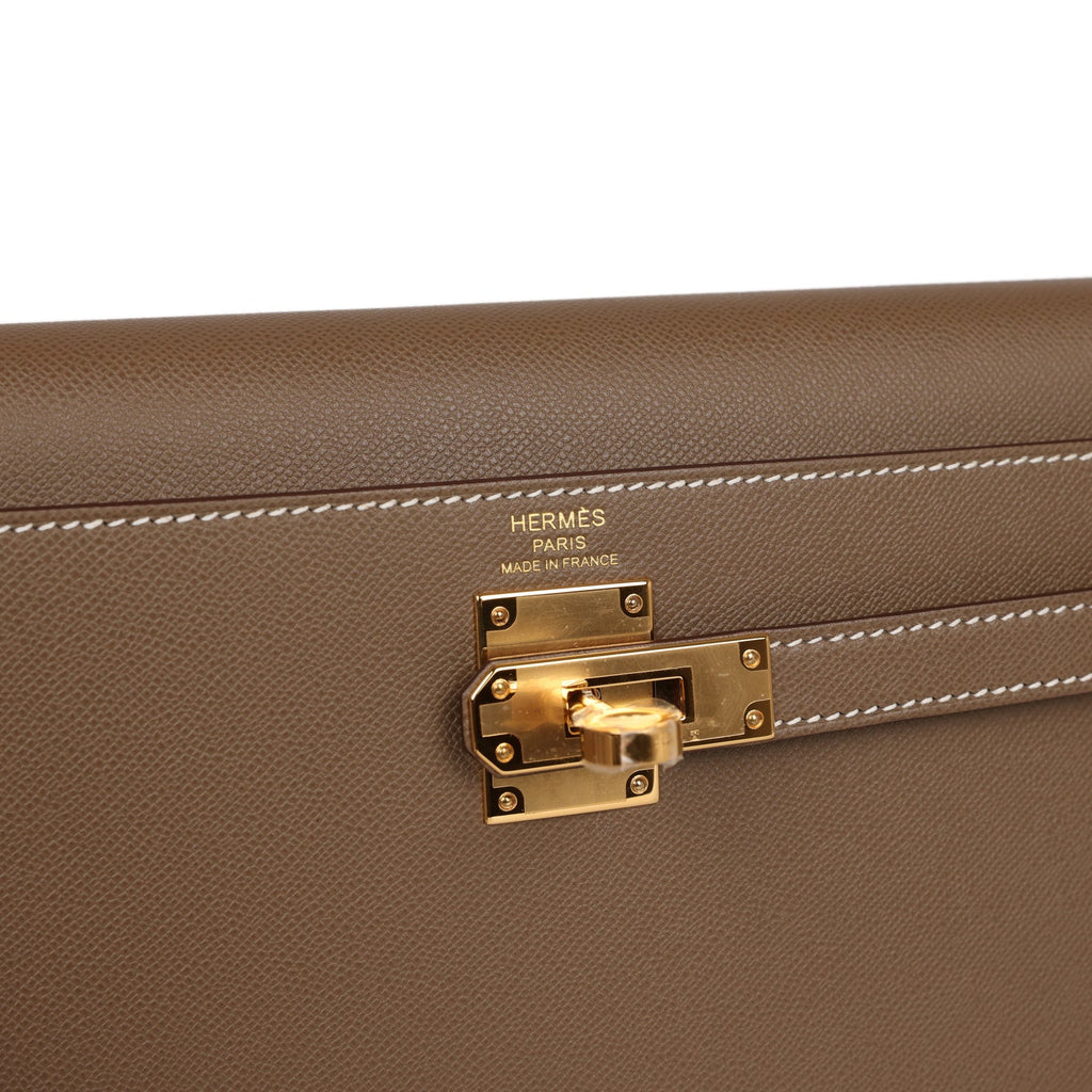 Hermes Kelly Elan bag Sellier Etoupe grey Madame leather Gold hardware