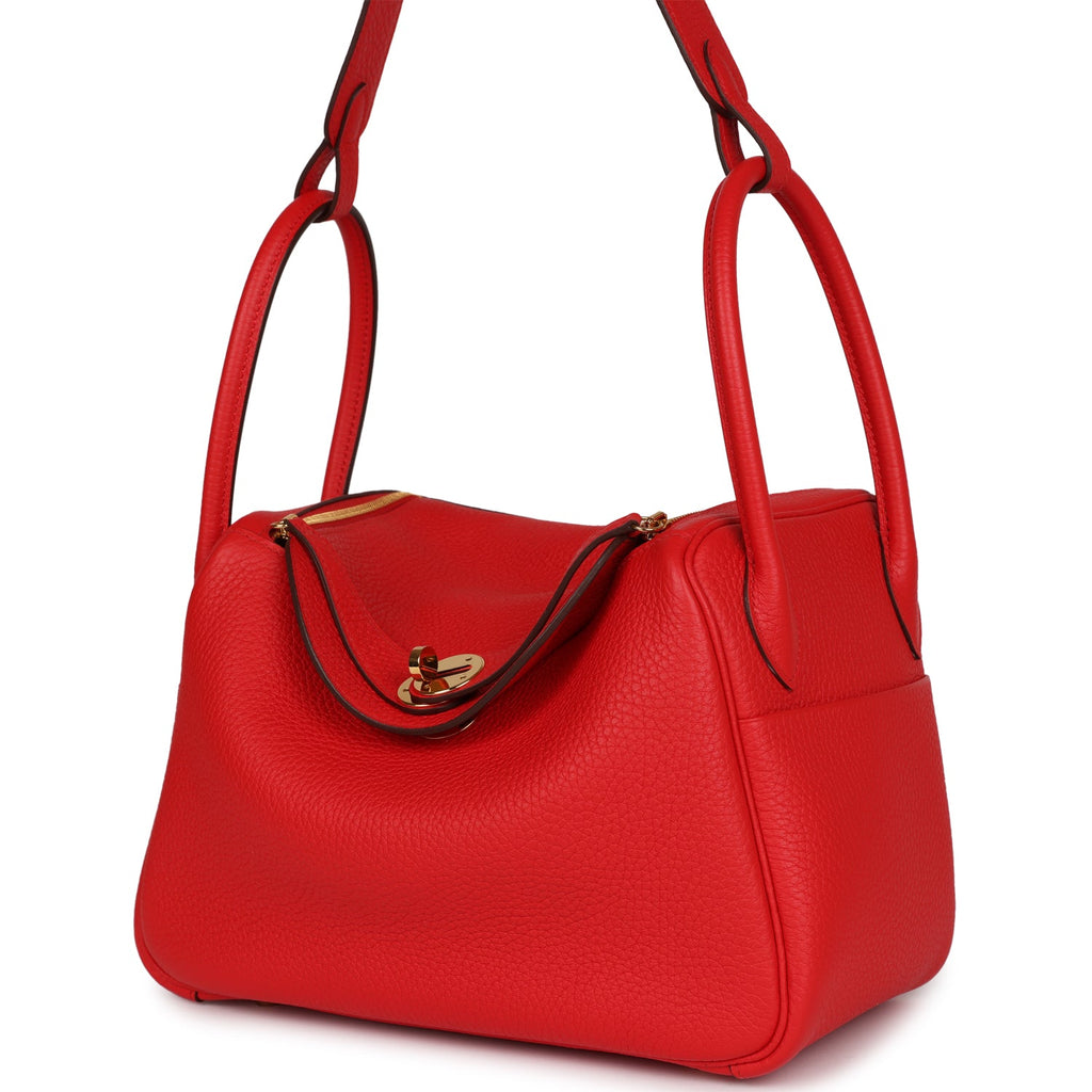 Pre-owned Hermes Lindy 26 Rouge De Coeur Clemence Gold Hardware ...