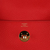 Pre-owned Hermes Lindy 26 Rouge De Coeur Clemence Gold Hardware