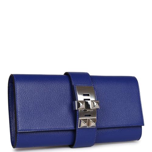 Hermes Medor Clutch 23 Bleu Electric Chevre Mysore Palladium Hardware
