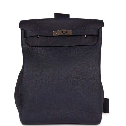 Pre-owned Hermes Hac A Dos GM Backpack Bleu Nuit Togo Palladium Hardware