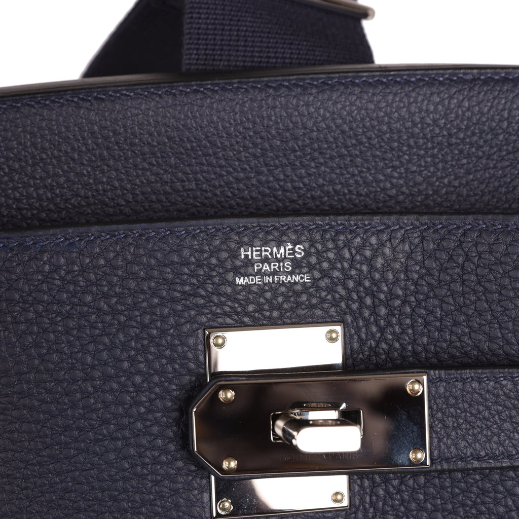Pre-owned Hermes Hac A Dos GM Backpack Bleu Nuit Togo Palladium Hardware
