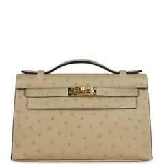 Hermes Kelly Pochette Trench Ostrich Gold Hardware