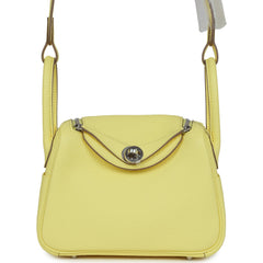 Hermes Mini Lindy Limoncello Clemence Palladium Hardware