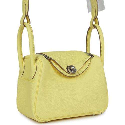 Hermes Mini Lindy Limoncello Clemence Palladium Hardware