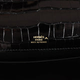 Hermes Kelly Pochette Black Shiny Porosus Crocodile Gold Hardware