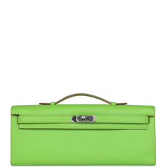 Pre-owned Hermes Kelly Cut Vert Cru Swift Palladium Hardware