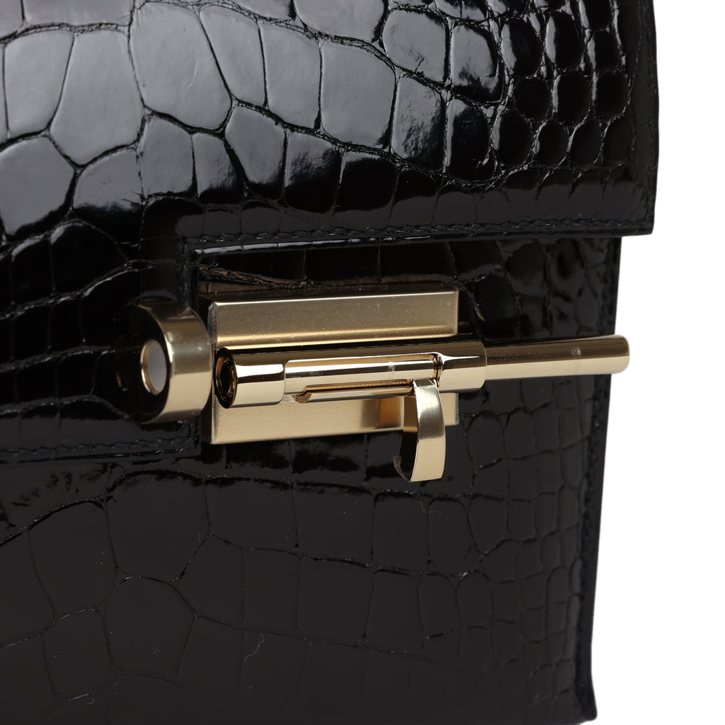 Hermes Mini Verrou Chaine Bag Black Shiny Alligator Gold Hardware