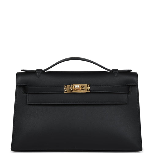 Hermes Kelly Pochette Black Swift Gold Hardware