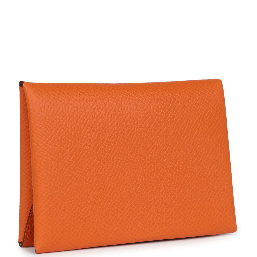Hermes Calvi Duo Card Holder Orange Verso Epsom Palladium Hardware