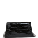 Hermes Kelly Elan Foile Black Shiny Porosus Crocodile and Ostrich Feather Gold Hardware