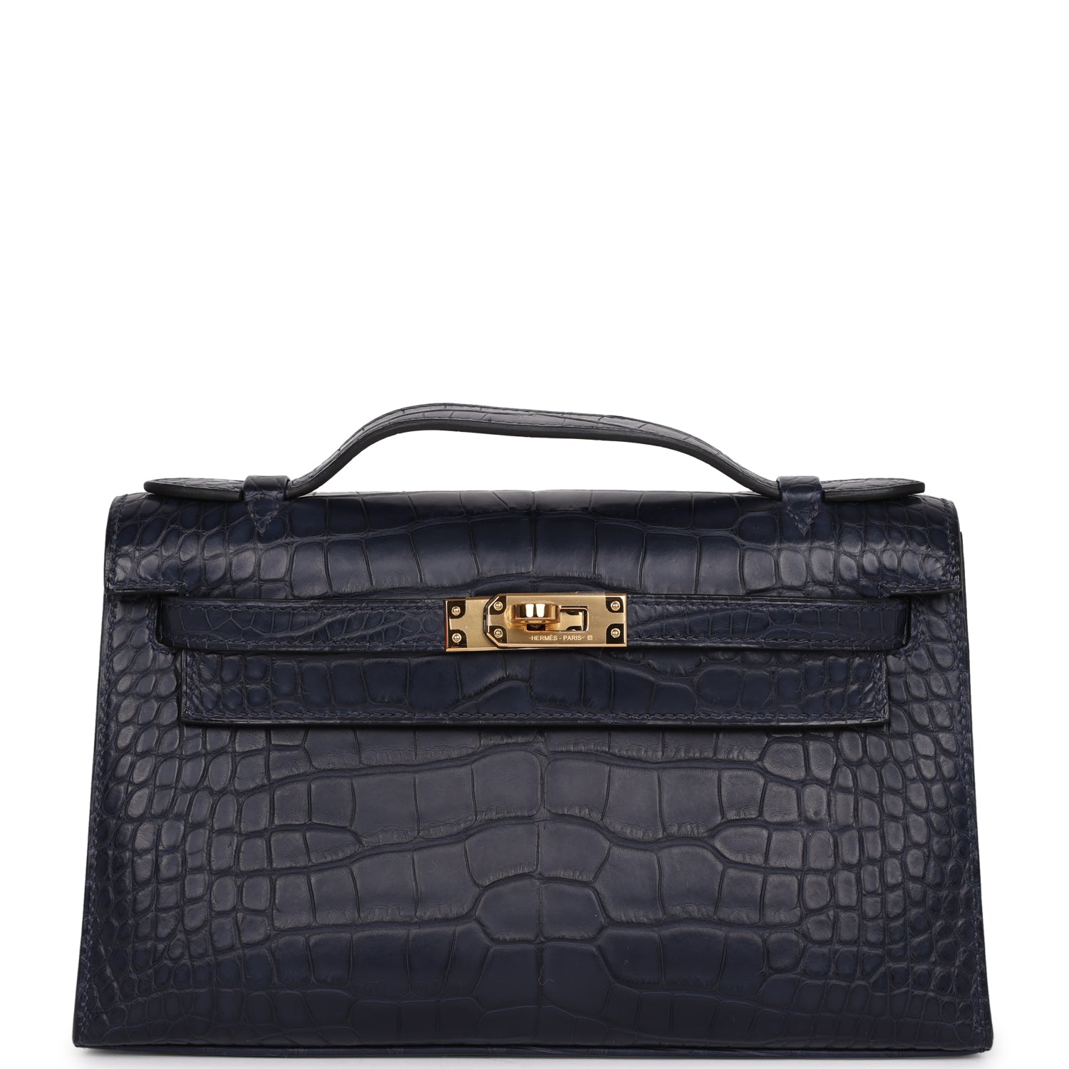 Hermès Kelly Pochette Bleu Indigo Matte Alligator front view