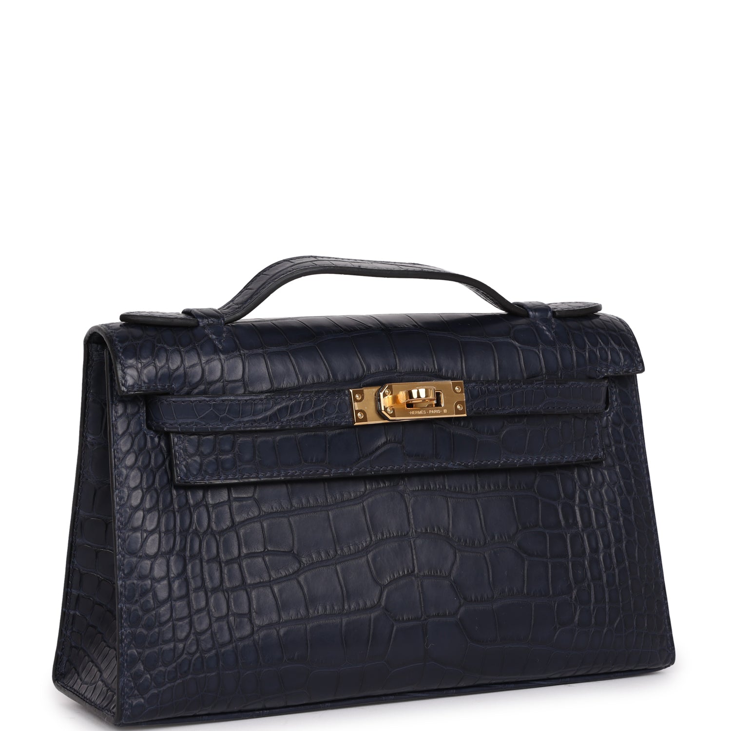 Hermes Kelly Pochette Bleu Indigo Matte Alligator Gold Hardware ...