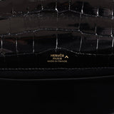 Hermes Kelly Pochette Black Shiny Porosus Crocodile Gold Hardware