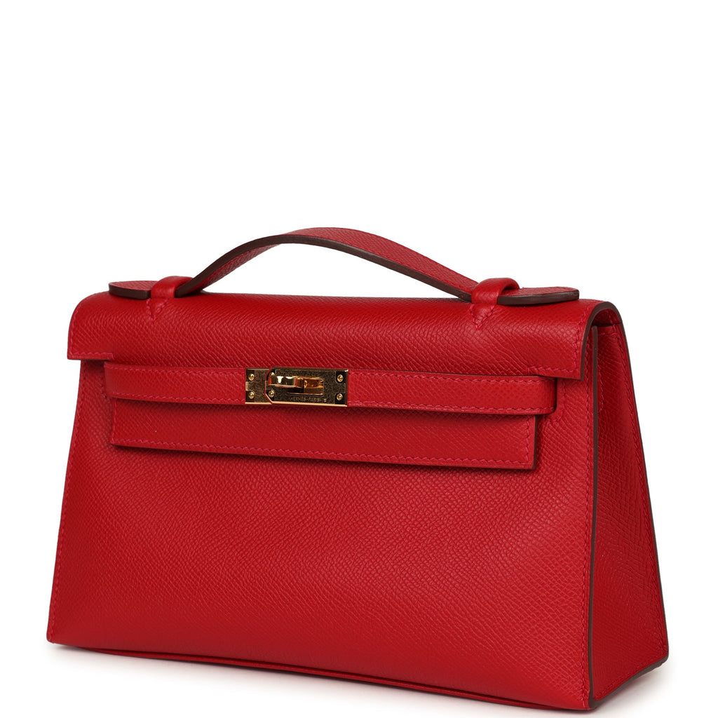 Hermes Kelly Pochette Rouge Casaque Epsom Gold Hardware Red New and Never Worn Epsom