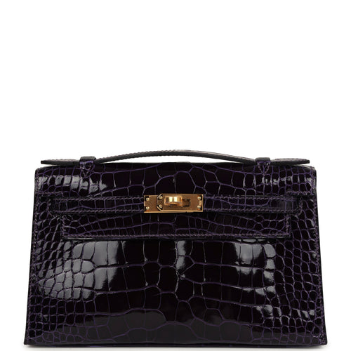 Hermes Kelly Pochette Amethyst Shiny Alligator Gold Hardware