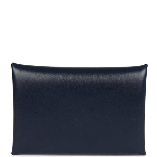 Hermes Calvi Card Holder Bleu Abysse Box Palladium Hardware