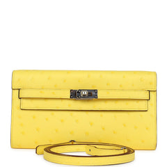 Hermes Kelly To Go Wallet Jaune Citron Ostrich Palladium Hardware