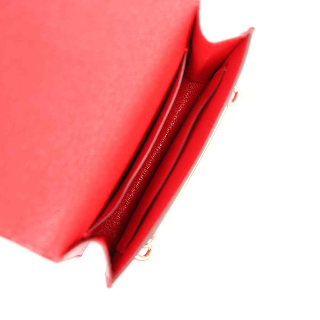 Polyester Rouge Wallet France Hermes Roulis Slim Wallet Rouge de Coeur Chevre Gold Hardware