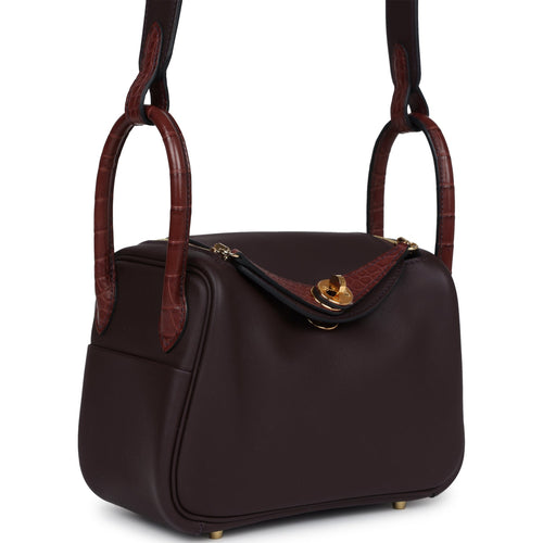 Hermes mini lindy handbag tiny shopping tote casual crossbody shoulder bag  elegant bowling bag