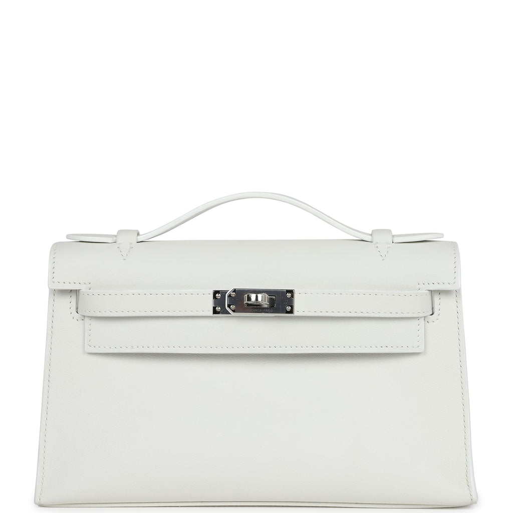 Hermes Kelly Pochette White Swift Palladium Hardware White New and Never Worn Swift