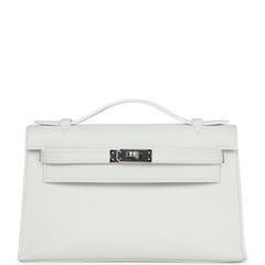 Hermes Kelly Pochette White Swift Palladium Hardware