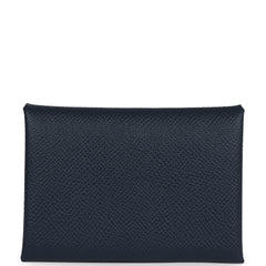 Hermes Calvi Duo Card Holder Bleu Indigo Epsom Palladium Hardware